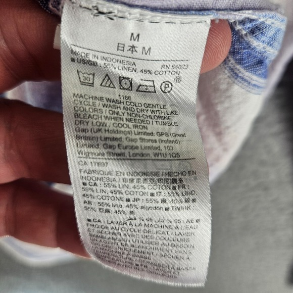 Gap Shirt Women Size Medium Linen Blend 1/2 Button Blue Pink White Striped - M - Picture 6 of 12